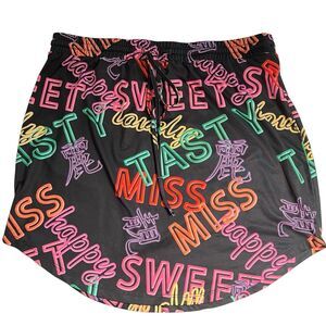 Curve Letter Graphics Stretch Mini Skirt Pull on XL Hip Hop Party Sporty